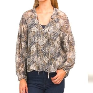 SHEER BLOUSE three dot PEASANT LINED TOP brand new
